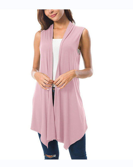 New Women's Sleeveless Draped Cardigan Cardigan Vest Asymmetrical Hem Cardigan Jacket - ROUTINE FASHION